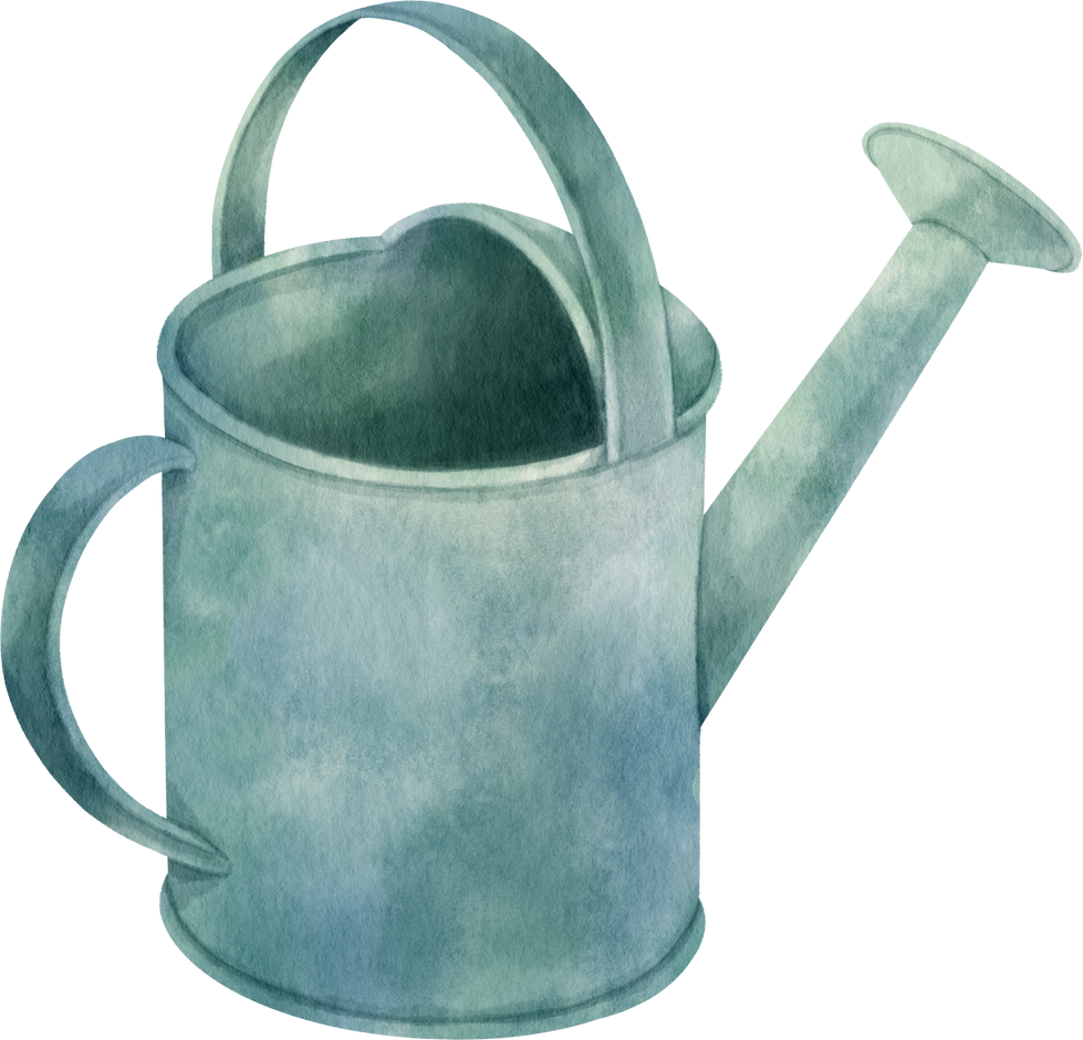 Vintage metal watering can watercolor illustration