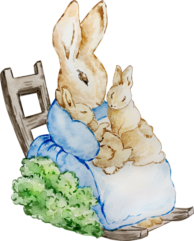 Watercolor rabbit mom with little rabbits